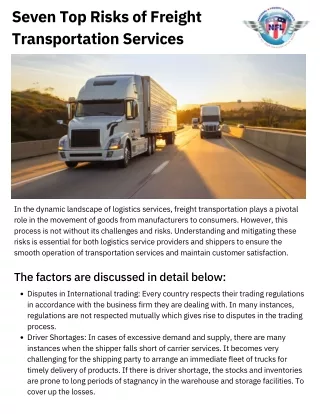 Navigating the Top Risks of Freight Transportation Services: Insights for Logist