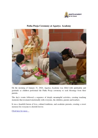 Patha Pooja Ceremony at Agastya  Academy