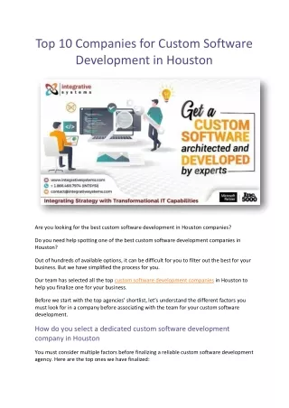 Top 10 Companies for Custom Software Development in Houston