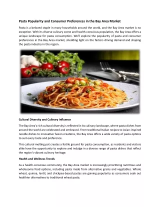 Pasta Popularity and Consumer Preferences in the Bay Area Market