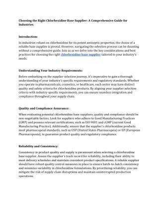 Choosing the Right Chlorhexidine Base Supplier A Comprehensive Guide for Industries
