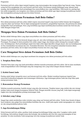 Cara Mengatasi Stres dalam Permainan Judi Bola Online