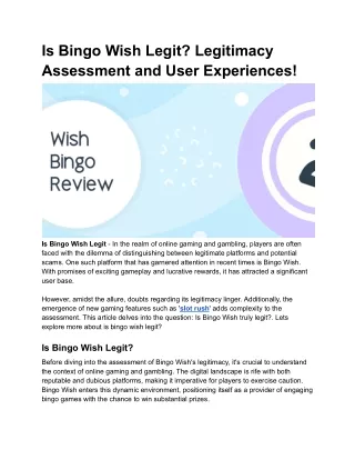 Is Bingo Wish Legit