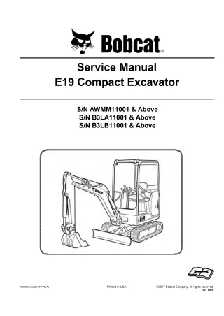 Bobcat E19 Compact Excavator Service Repair Manual (SN B3LB11001 and Above)