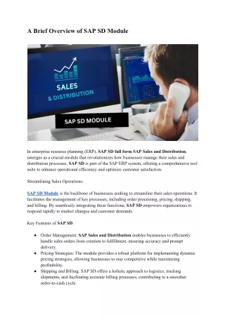 A Brief Overview of SAP SD Module