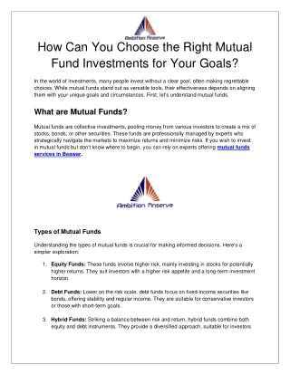 How Can You Choose the Right Mutual Fund Investments for Your Goals