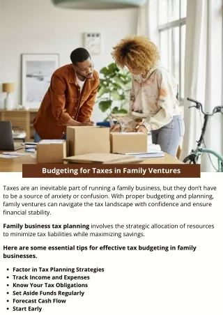 Budgeting for Taxes in Family Ventures