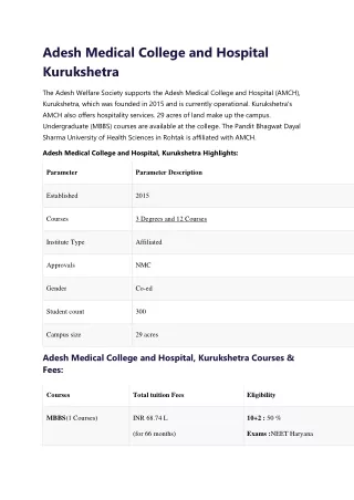 Adesh Medical College and Hospital Kurukshetra