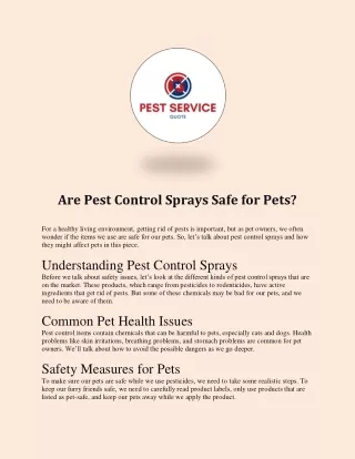 Are Pest Control Sprays Safe for Pets?