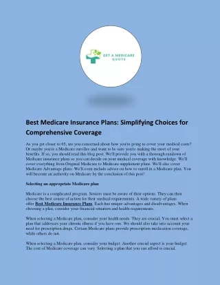 Best Medicare Insurance Plans: Simplifying Choices for Comprehensive Coverage