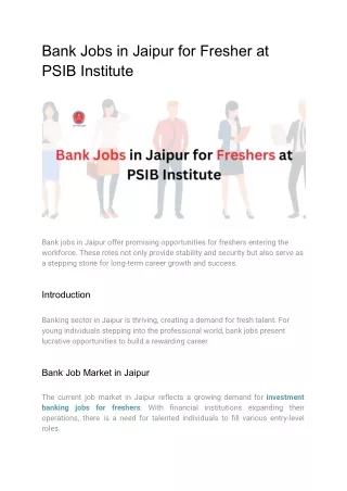 Bank Jobs in Jaipur for Fresher at PSIB Institute