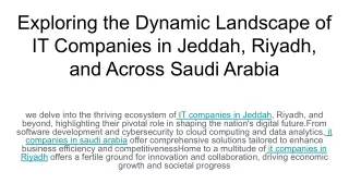 Exploring the Dynamic Landscape of IT Companies in Jeddah, Riyadh, and Across Saudi Arabia