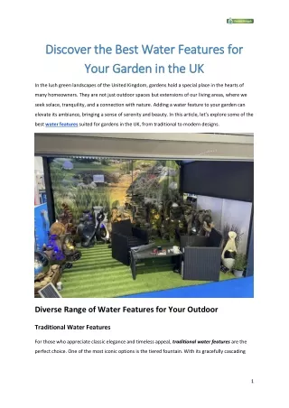 Discover the Best Water Features for Your Garden in the UK