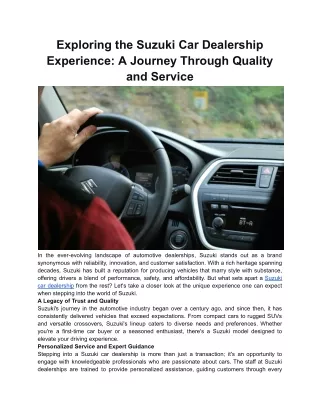 Exploring the Suzuki Car Dealership Experience_ A Journey Through Quality and Service