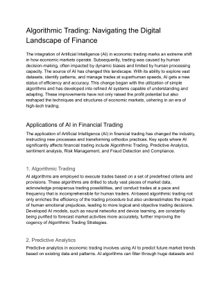 Algorithmic Trading: Navigating the Digital Landscape of Finance