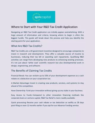 Where to Start with Your R&D Tax Credit Application - SPRK Capital