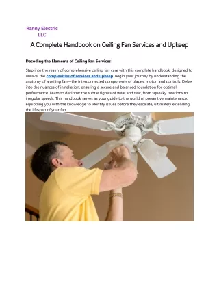 A Complete Handbook on Ceiling Fan Services and Upkeep