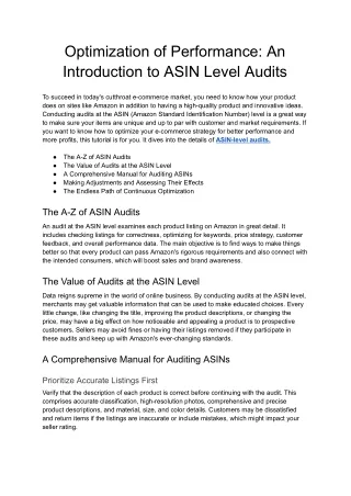 Optimization of Performance_ An Introduction to ASIN Level Audits - Google Docs