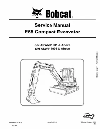 BOBCAT E55 COMPACT EXCAVATOR Service Repair Manual SN：ASW311001 AND Above