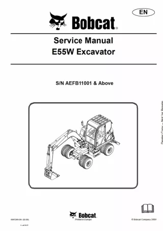 BOBCAT E55W EXCAVATOR Service Repair Manual SN：AEFB11001 AND Above