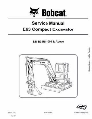 BOBCAT E63 COMPACT EXCAVATOR Service Repair Manual SN：B34R11001 and Above