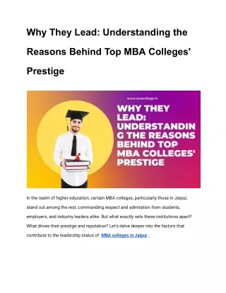 Why They Lead: Understanding the Reasons Behind Top MBA Colleges' Prestige