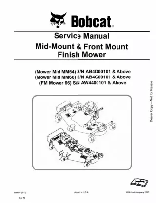 Bobcat FM Mower 66 Service Repair Manual SN AW4400101 And Above