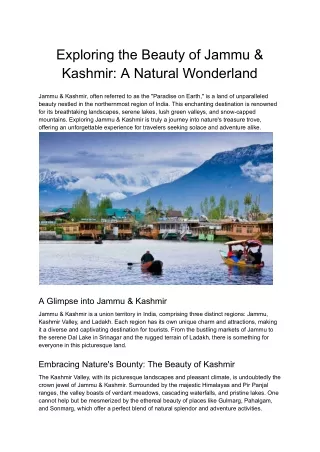 Exploring the Beauty of Jammu & Kashmir_ A Natural Wonderland