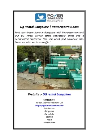 Dg Rental Bangalore  Powersparrow.com