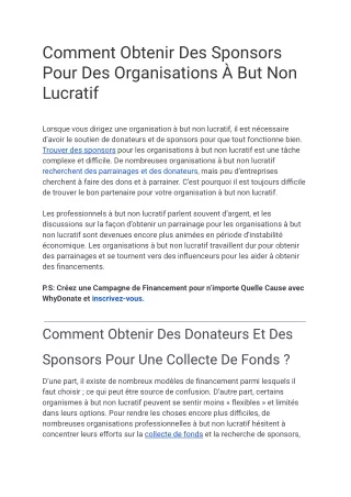 Trouver Des Sponsors Pour Les Organisations à But Non Lucratif