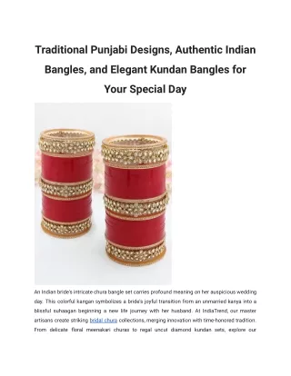 Traditional Punjabi Designs, Authentic Indian Bangles, and Elegant Kundan Bangles for Your Special Day