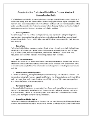 Choosing the Best Professional Digital Blood Pressure Monitor - A Comprehensive Guide