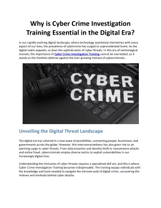 Why is Cyber Crime Investigation Training Essential in the Digital Era