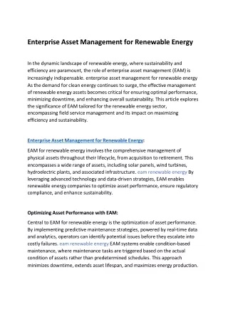 Enterprise Asset Management for Renewable Energy