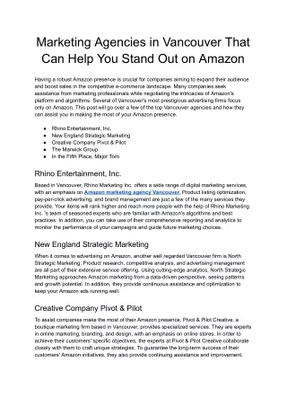 Marketing Agencies in Vancouver That Can Help You Stand Out on Amazon - Google Docs