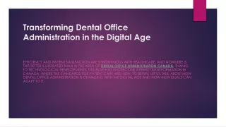 Transforming Dental Office Administration in the Digital Age