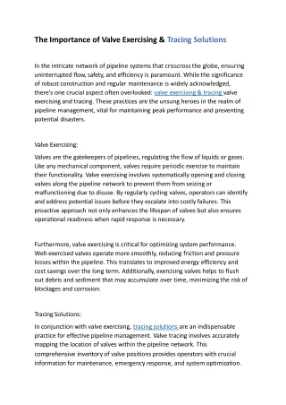 Optimize Operations with Valve Exercising and Tracing Solutions