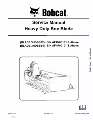 Bobcat Heavy Duty Box Blade 3HDBB72 Service Repair Manual SN AF4N00101 AND Above