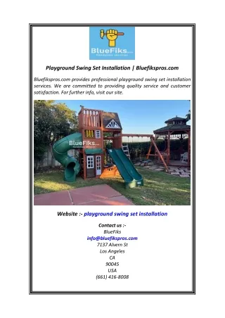 Playground Swing Set Installation  Bluefikspros.com