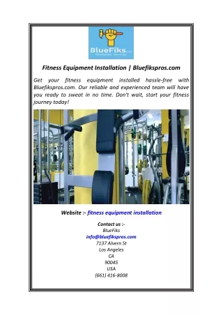 Fitness Equipment Installation  Bluefikspros.com