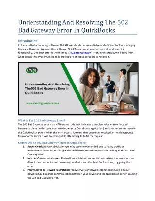 Understanding And Resolving The 502 Bad Gateway Error In QuickBooks