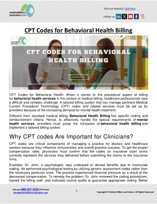 CPT Codes for Behavioral Health Billing