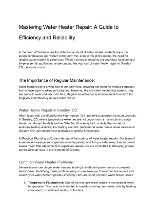 Mastering Water Heater Repair: A Guide to Efficiency and Reliability.