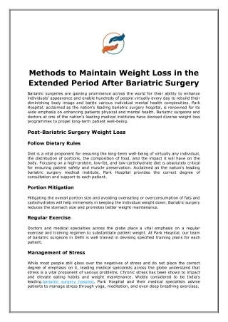 Methods to Maintain Weight Loss in the Extended Period After Bariatric Surgery