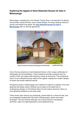 Exploring the Appeal of Semi-Detached Houses for Sale in Mississauga