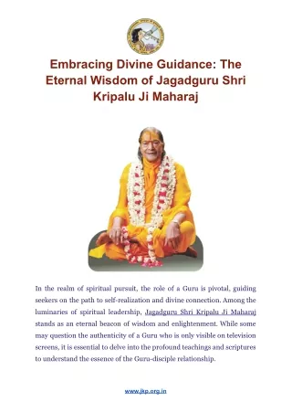 Embracing Divine Guidance: The Eternal Wisdom of Jagadguru Shri Kripalu Ji Mahar