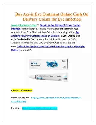 Buy Acivir Eye Ointment Online Cash On Delivery 2024