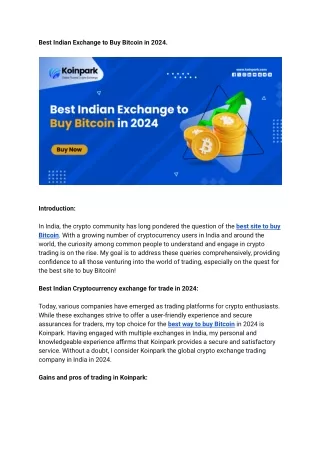 Best Indian Exchange to Buy Bitcoin in 2024