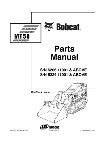 Bobcat MT50 Mini Track Loader Parts Catalogue Manual SN 5224 11001 & Above