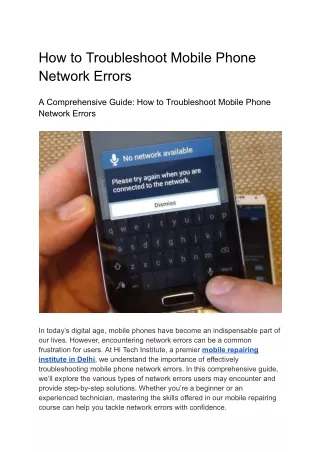 How to Troubleshoot Mobile Phone Network Errors